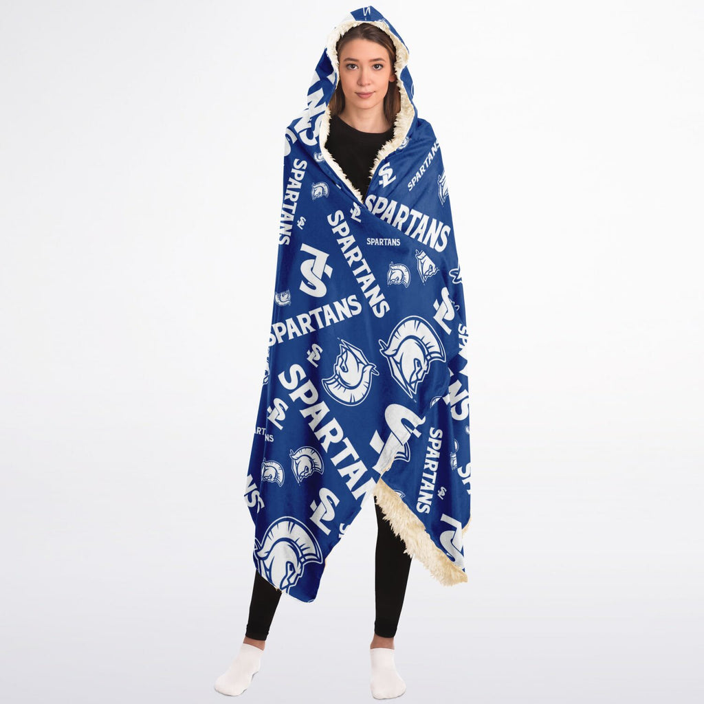 Spartan Patterened Hooded Sherpa Blanket
