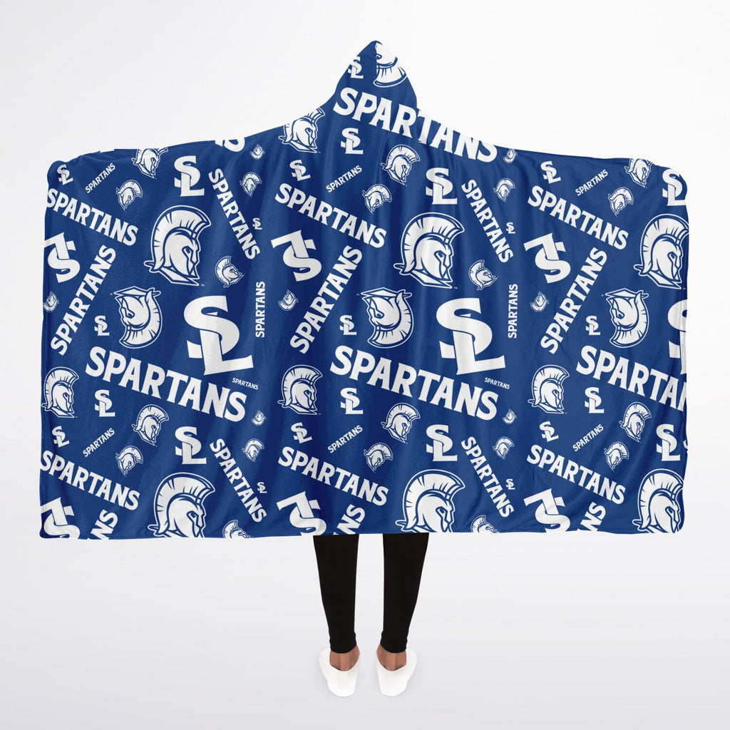 Spartan Patterened Hooded Sherpa Blanket