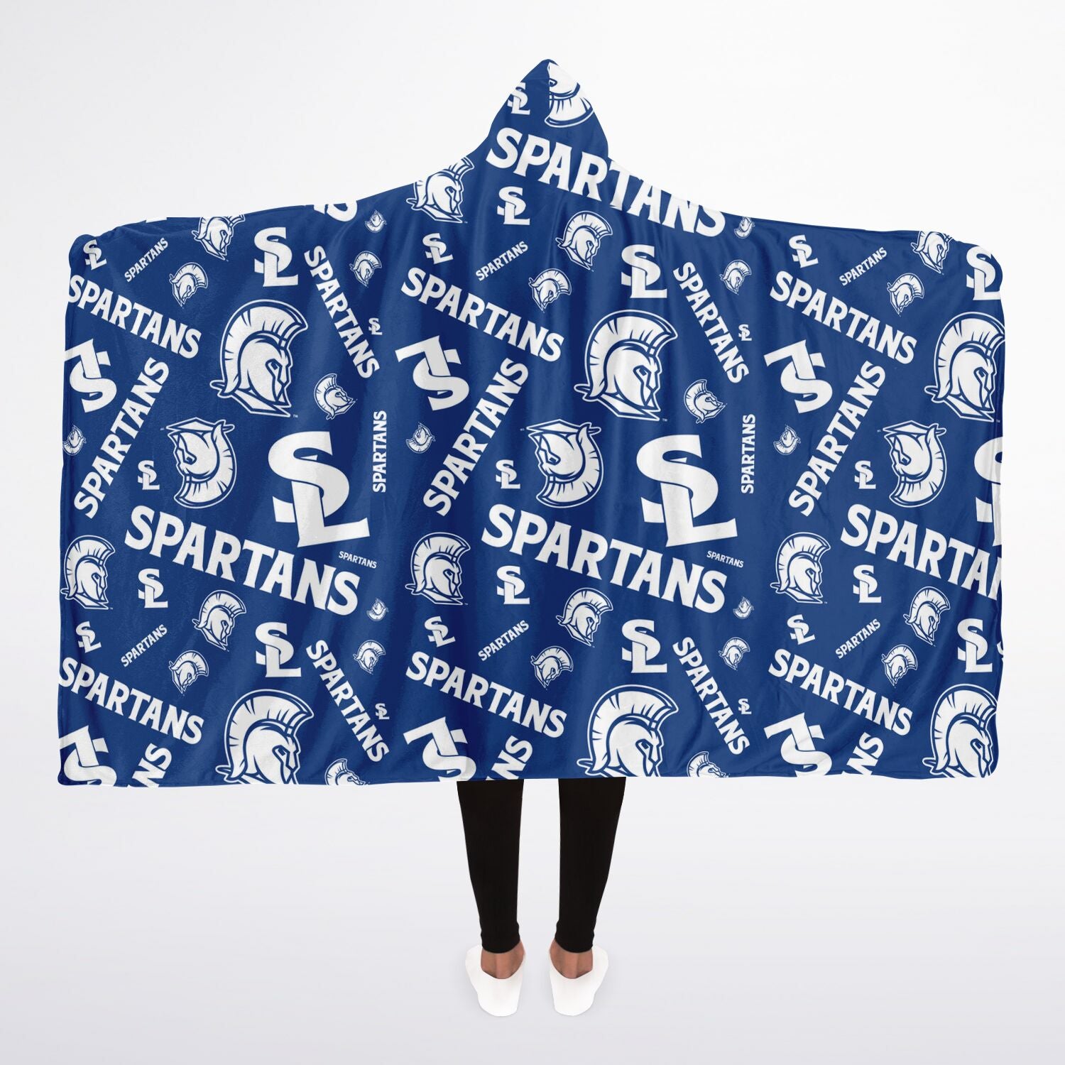 Spartan Patterened Hooded Sherpa Blanket