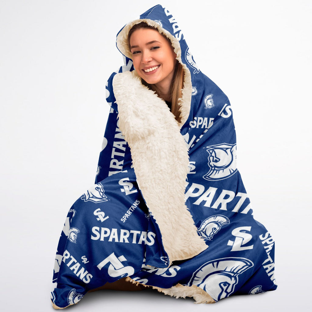 Spartan Patterened Hooded Sherpa Blanket