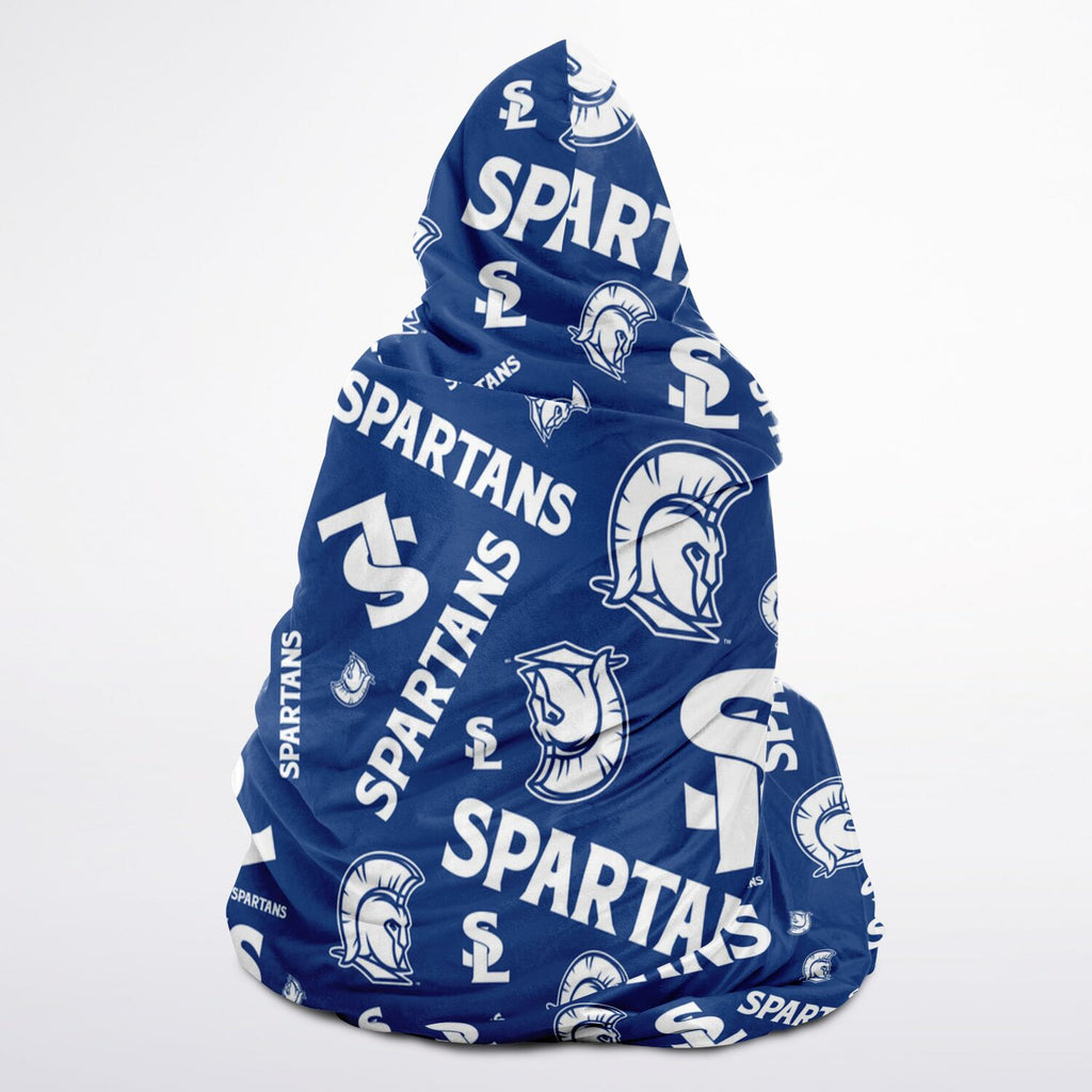 Spartan Patterened Hooded Sherpa Blanket