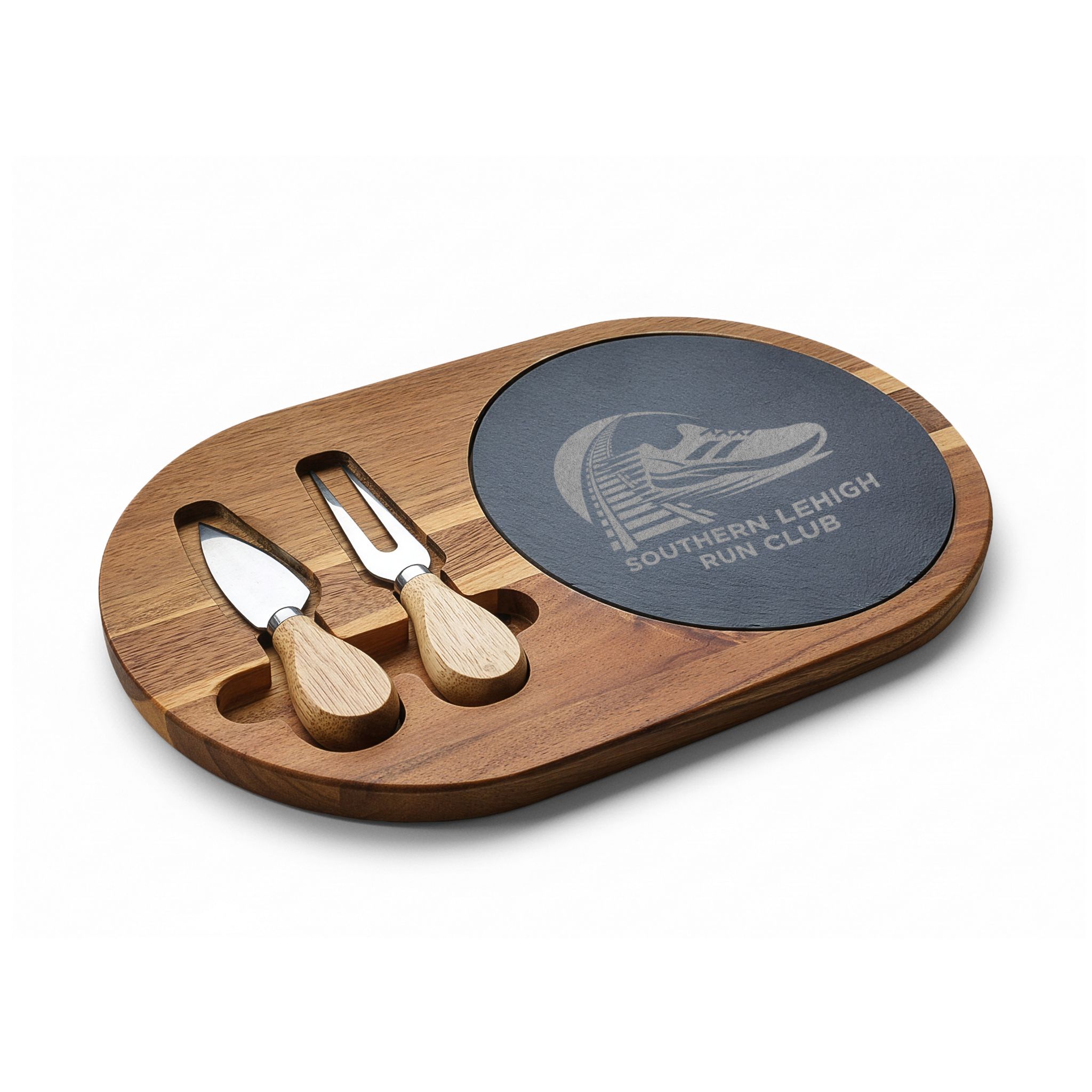 SLRC Engraved Acacia Charcuterie Board with Slate Insert & Cheese Tools