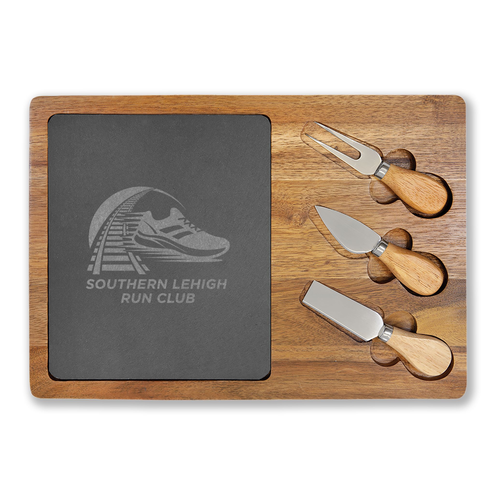 SLRC Engraved Acacia Charcuterie Board with Slate Insert & Cheese Tools - Image 3